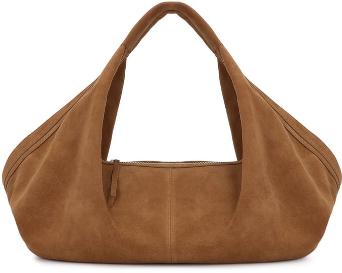 Striking natural suede hobo bag