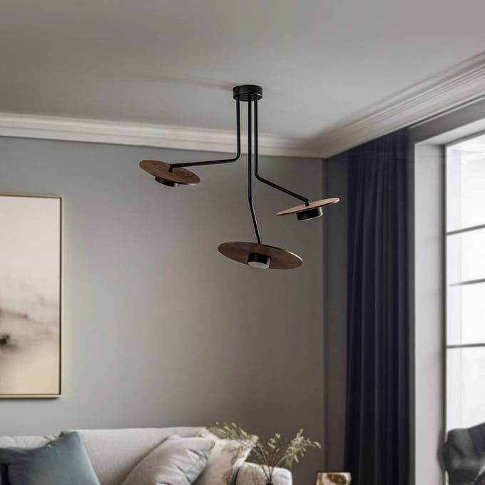 Nowodvorski Lighting Plafondlamp Disk met houten elementen, 3-lamps