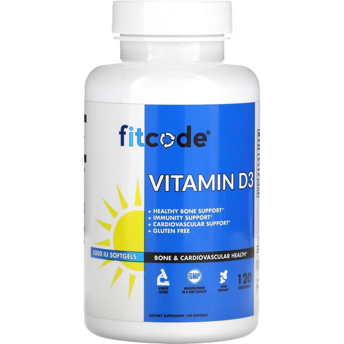 fitcode, vitamine D3, 5 000 UI, 120 gélules molles