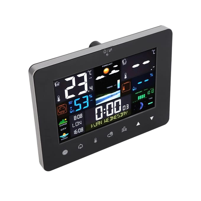 Kleurrijk Touchscreen Digitaal Weerstation Draadloze Binnen Buiten Thermometer black