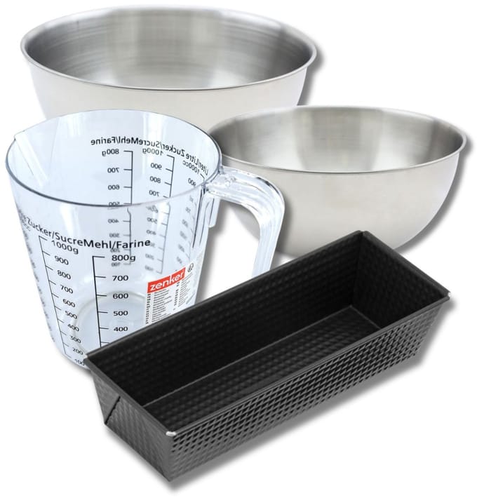 Bakkersset met cakevorm 30,5 cm, 2 mengkommen, maatbeker en spatel Zenker