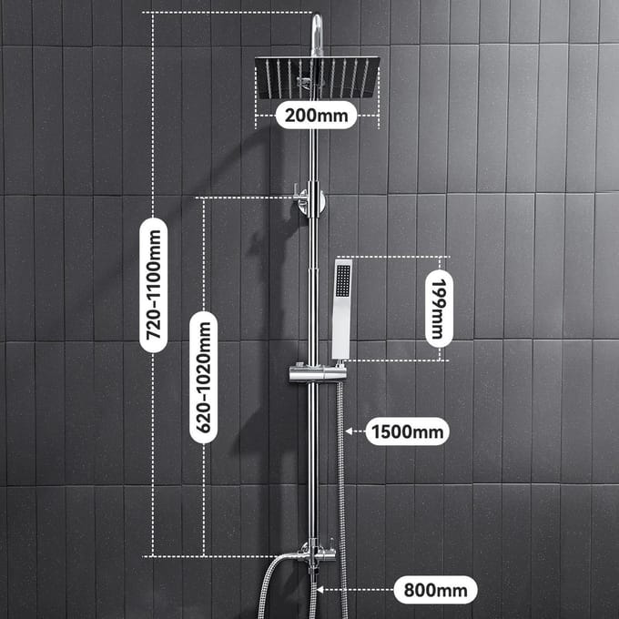 Auralum Max Douchesysteem - Regendouche - Met Vierkant Handdouche - Doucheset - Verstelbare Hoogte 72-110 cm - Regendoucheset - Waterbesparend - Chroom