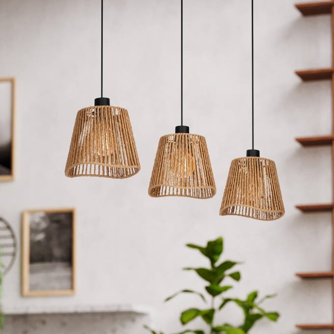 EGLO Lavister Hanglamp - E27 - 91 cm - Zwart/Bruin - Papier