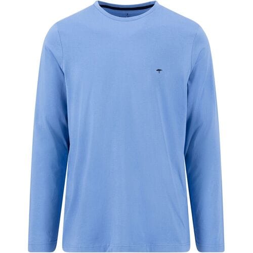 Fynch-Hatton T-Shirt Solid Color Crew Neck Long Sleeve Crystal Blue / male