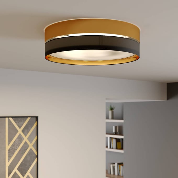 TK Lighting Plafondlamp Hilton, zwart/goud, Ø 60 cm