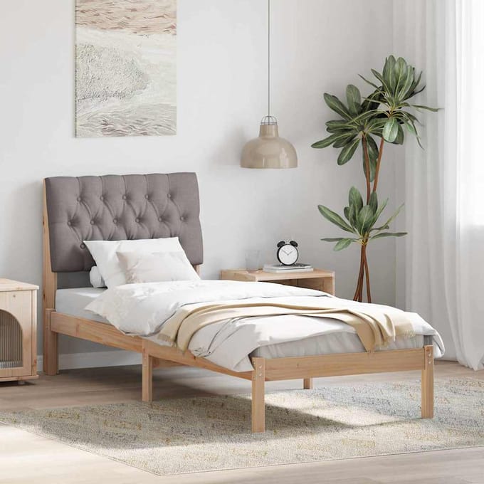 vidaXL - Bedframe - met - Gevoerde - Hoofdbord - Bruin - 75 - x - 190 - cm