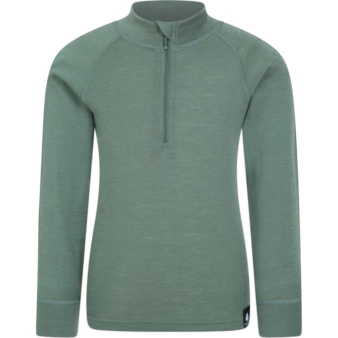 Mountain Warehouse Kinder/Kids Merino Blend Half Rits Base Layer Top (Kaki Groen)