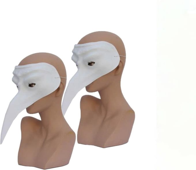 Faram Party - 2x stuks - Venetiaans snavelmasker - plastic - wit - zelf beschilderen