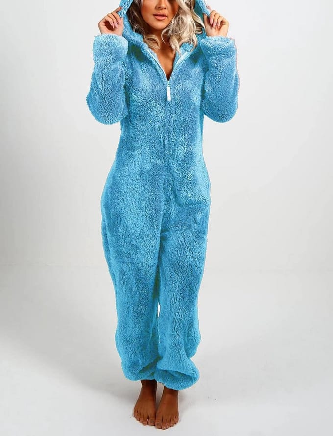 Dames Onesie Beer - Warme Pluche Pyjamapak met Capuchon voor Winter en Kerst