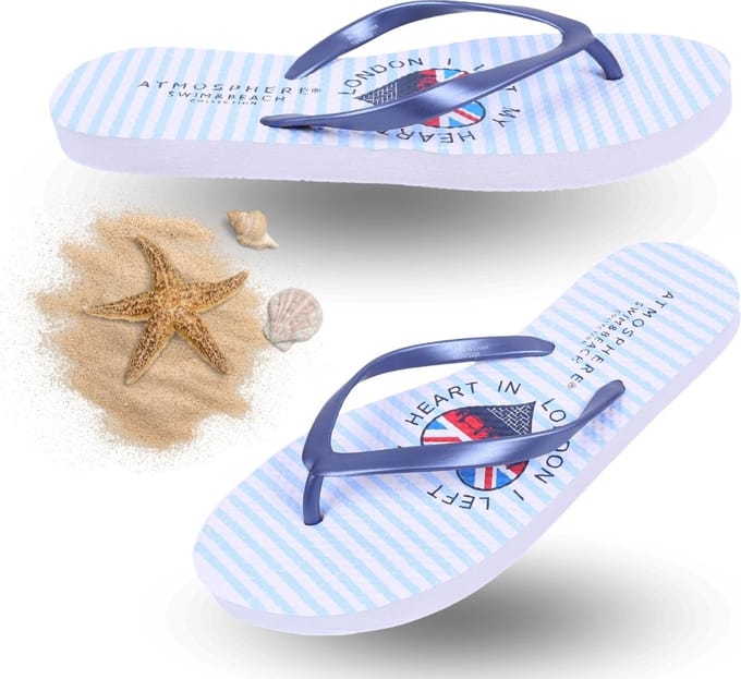 Blauw-wit gestreepte teenslippers, Londen