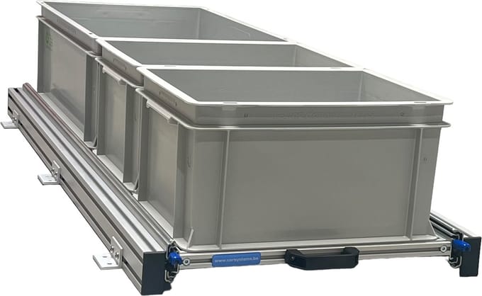 Aluminium schuifframe voor camper 120x40 cm inclusief 3 open bakken