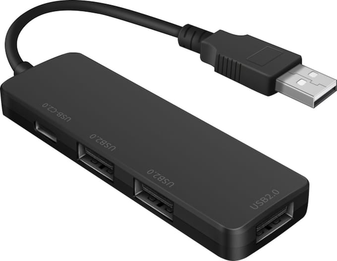 NÖRDIC USB-HUB9 - USB-A 2.0 - hub 4poorts - 3xUSB-A - 1xUSB-C - 480Mbps - Zwart