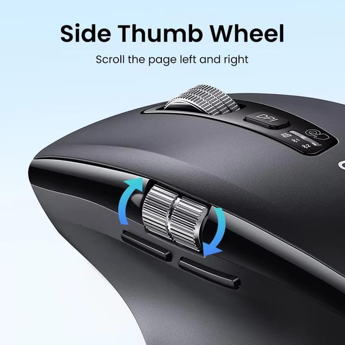 UGREEN draadloze Bluetooth dual-mode muis, lichte toon kantoor muis voor grote hand, dubbel wiel ergonomisch elektromagnetisch wiel+zijwiel zwart
