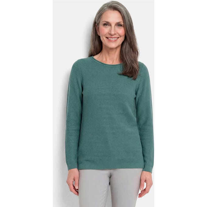 Fijn gebreide tricot pullover met boothals - grijsgroen - Gr. 22 van Goldner Fashion
