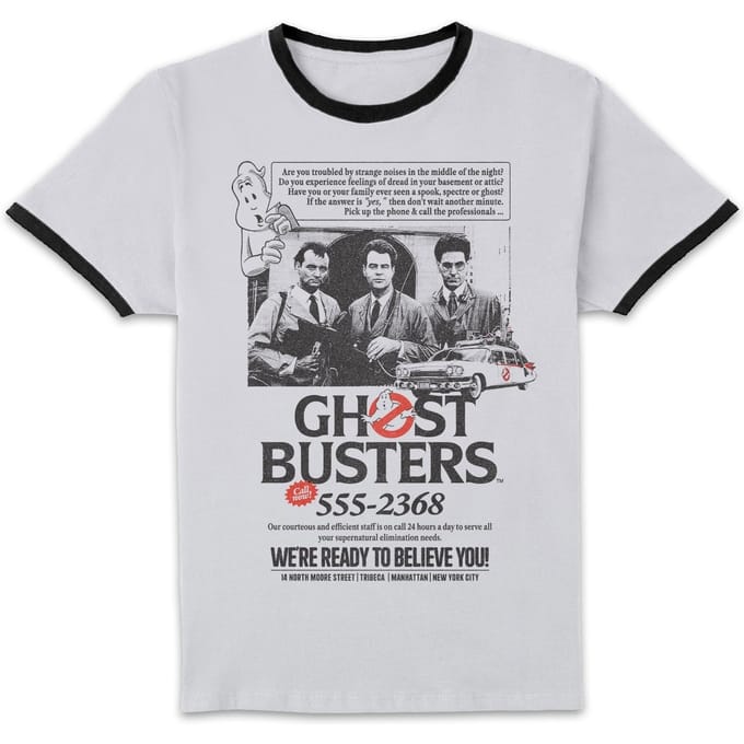 Ghostbusters Vintage Advert Unisex Ringer T-Shirt - White/Black - S