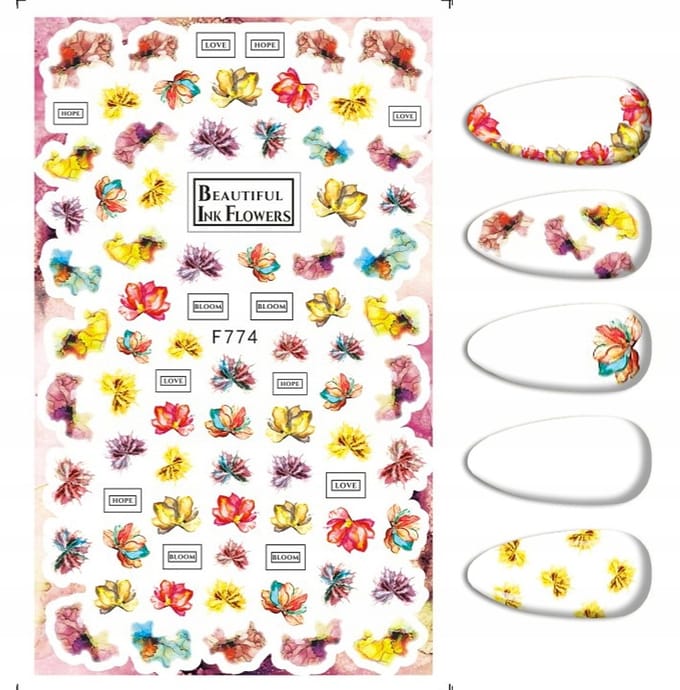 Frezarkowo - Nagelstickers - 12 x 8 cm - Akwarel bloemen