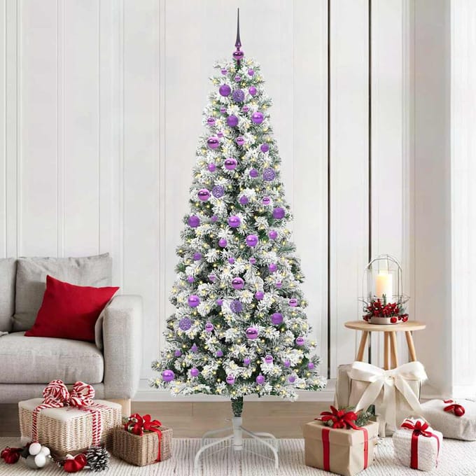 vidaXL - Kunstmatige - Hinged - Kerstboom - 300 - LED's - Groen - en - Wit - 210 - cm