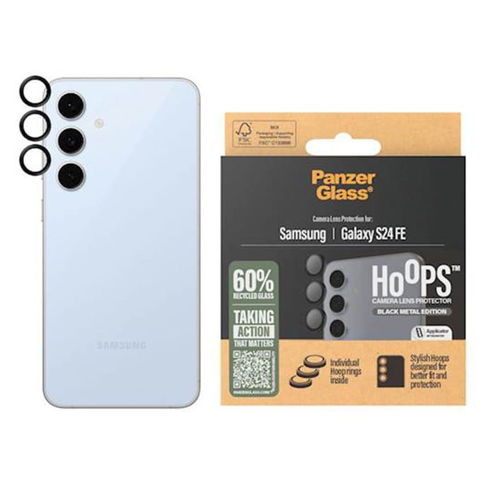 PanzerGlass Screenprotector geschikt voor Samsung Galaxy S24 FE Glazen | PanzerGlass Hoops Camera Lens Protector - Case Friendly - Zwart
