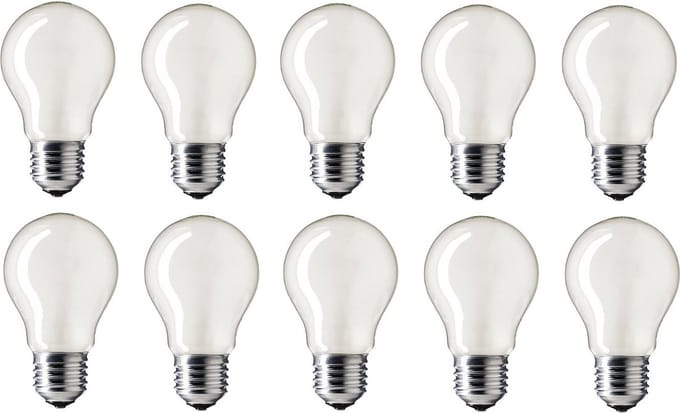 10 pak Philips Standaard gloeilamp mat 25W E27 grote fitting Dimbaar 55x96mm