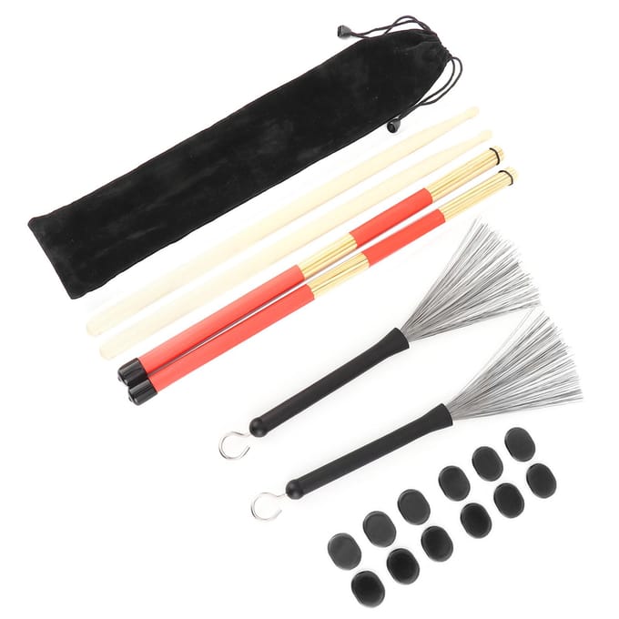 Drumstick Kit Rute Borstel Demper Drumstel Muziekinstrument Speelaccessoires met TasM02763 black
