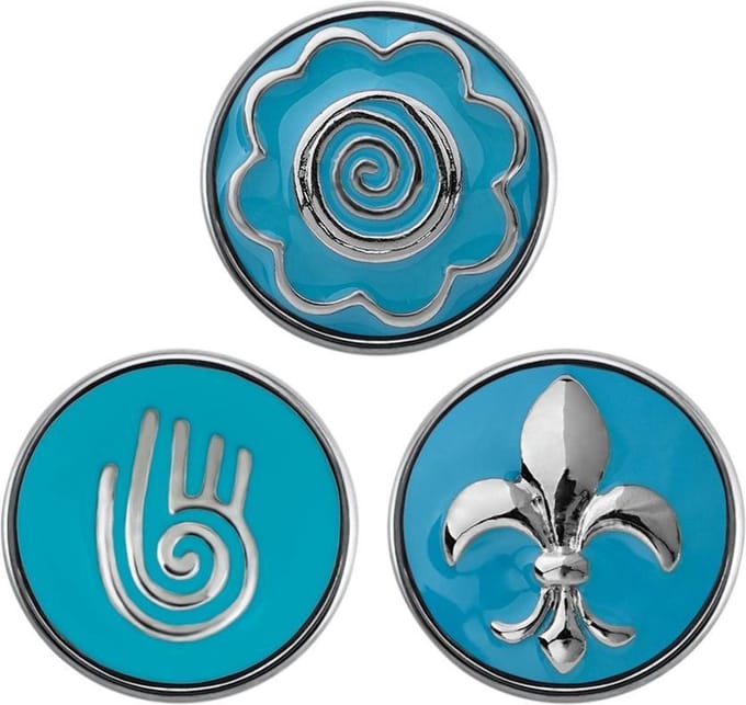 Quiges - Chunk 18mm Click Button Drukknoop Set van 3 Stuks Symbolen Licht Blauw Emaille - EBCMSET025