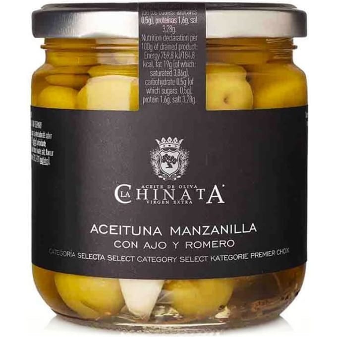 Olives Manzanilla avec Ail & Romarin - La Chinata