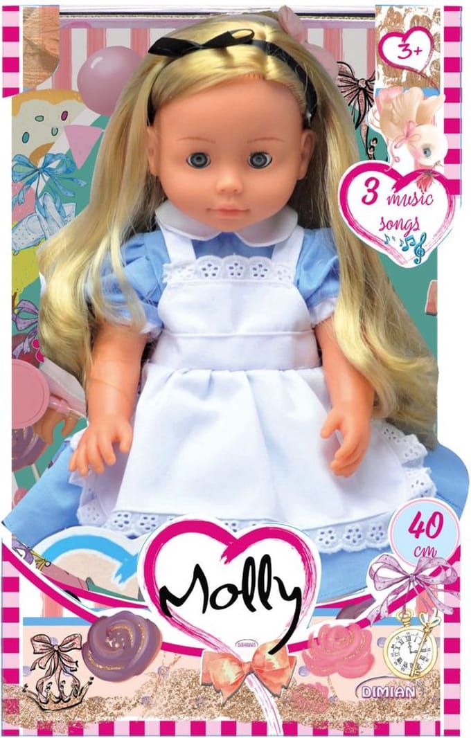 Pop met blauw kleedje - Molly Alice - 40 cm.