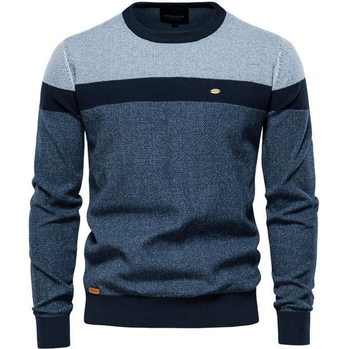 Trui Heren Herfst Nieuw Gestreept Splicing Lange Mouw Heren Gebreide Trui Mode Ronde Hals Heren Casual Trui XL gray