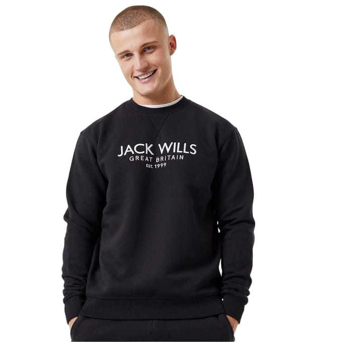 Jack Wills Heren Belvue Geborduurd Logo Sweatshirt (Zwart)