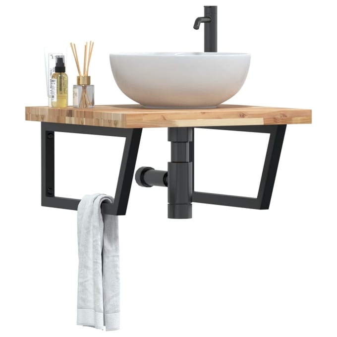 vidaXL - Badkamer - wandschap - staal - en - massief - acaciahout