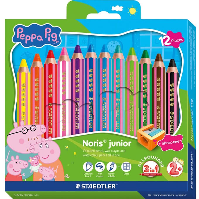 Noris junior kinderkleurpotloden "Peppa Pig", + 1 puntenslijper - 12 kleuren