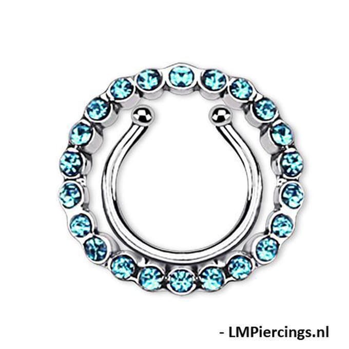 Fake tepelpiercing Gem clip aqua - LMPiercings