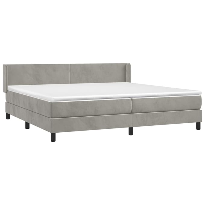 vidaXL - Boxspring - met - matras - fluweel - lichtgrijs - 200x200 - cm