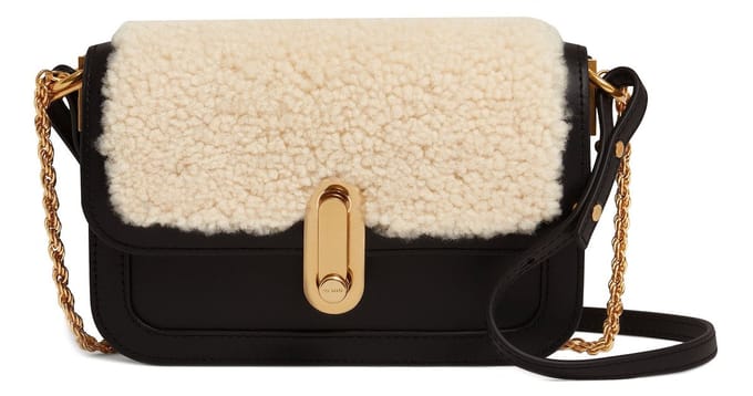 Ted Baker Leren schoudertas Sherlin Twist Lock Detail Shearling Shoulder Bag Black zwart