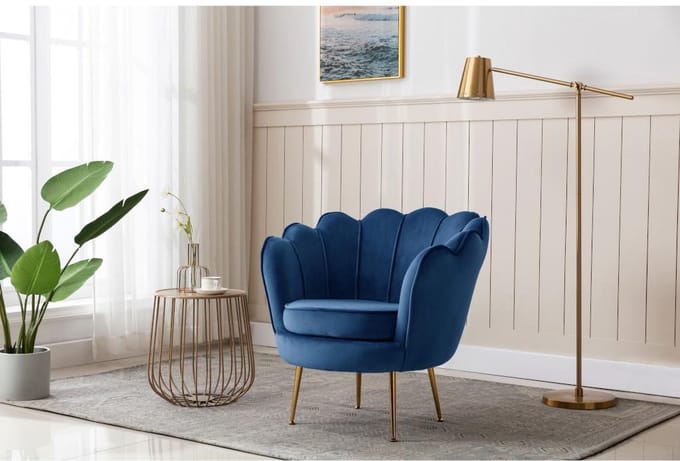 Vente-unique Fauteuil van fluweel DANDELION - Donkerblauw - van Pascal Morabito