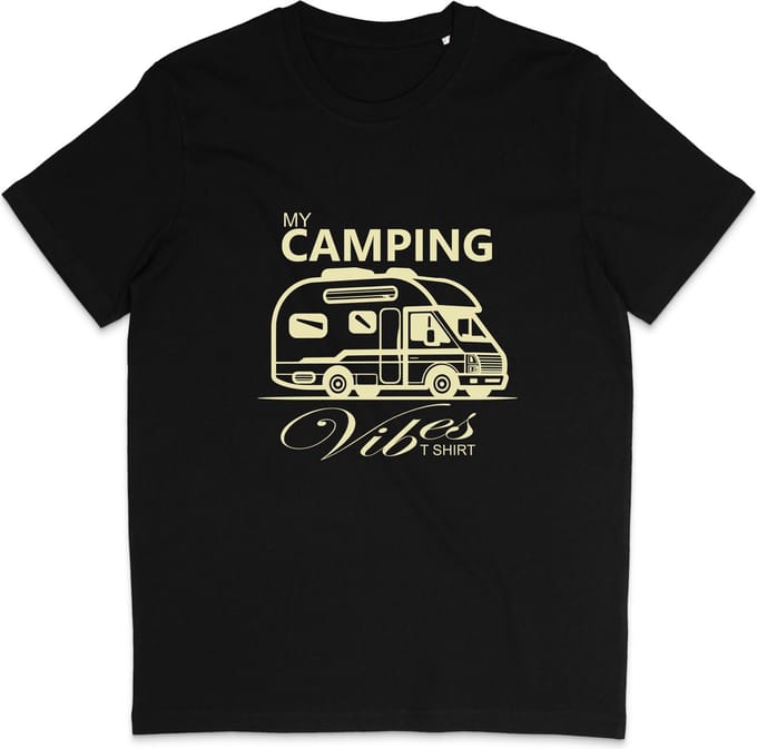 Heren en Dames T Shirt - Kamperen Camping Camper - Zwart - S