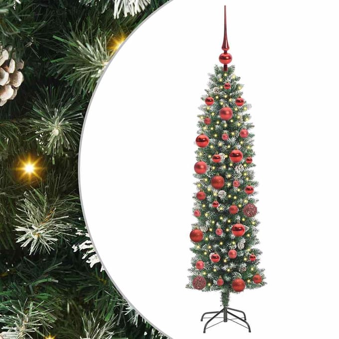 vidaXL Kunstmatige slanke kerstboom Groen en Wit 150 cm