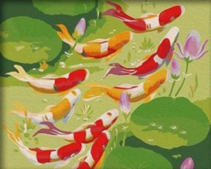 Schilderen op nummer voor volwassenen- Koi's- op gespannen frame 40 x 50 cm
