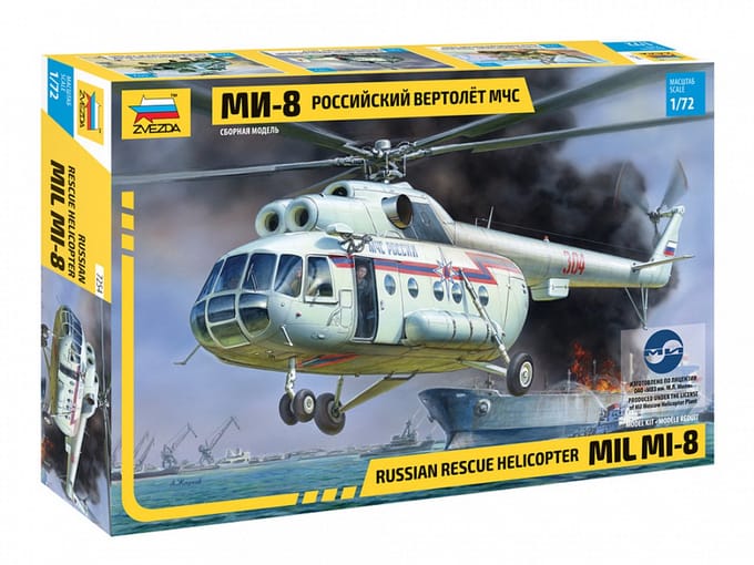 Zvezda Modelbouwpakket Helikopters - 7254 Mil Mi-8 Hip - MCHS - Russische Reddingshelikopter Plastic - 1:72 - Modelbouw
