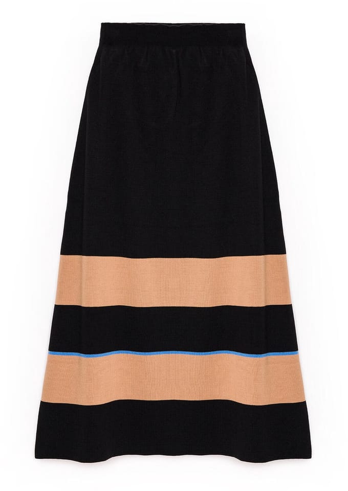 Touché Privé - Gestreepte gebreide rok met elastische taille - Bruin - Dames