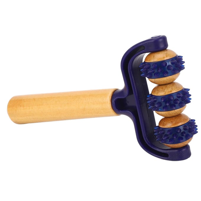 Handmassage Roller 3 Wielen Ontspannende Ergonomische Houten Spierroller Tool voor Reizen beige