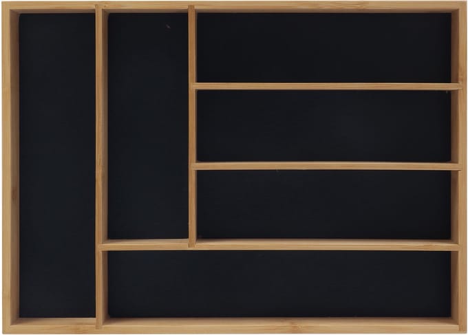 Bestekbak - bamboe - 6 vakken - 5x35,5x25,5 cm - natuur-zwart