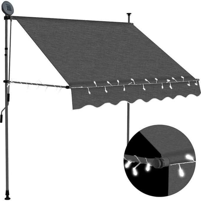 vidaXL - Luifel - handmatig - uitschuifbaar - met - LED - 200 - cm - antracietkleurig