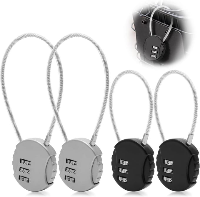 Cijferslot Set - Kabelslot 4 Stuks - Bagage Beveiligen - Instelbare Code - 2 Maten - Zwart