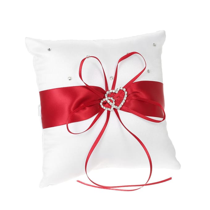 6 * 6 inch dubbel hart satijnen ringkussen en bruiloft bloemenmeisje mand set met