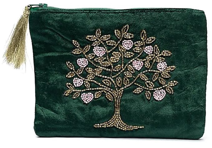 Etui fluweel groen met Levensboom en harten - 20 cm x 15 cm
