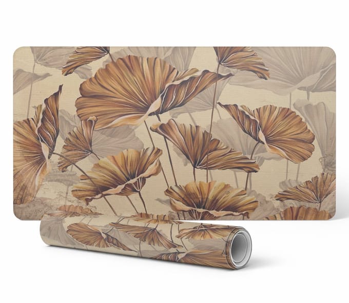 Antislip beschermmat voor op het bureau met sepia bloemenpatroon 90x45 cm