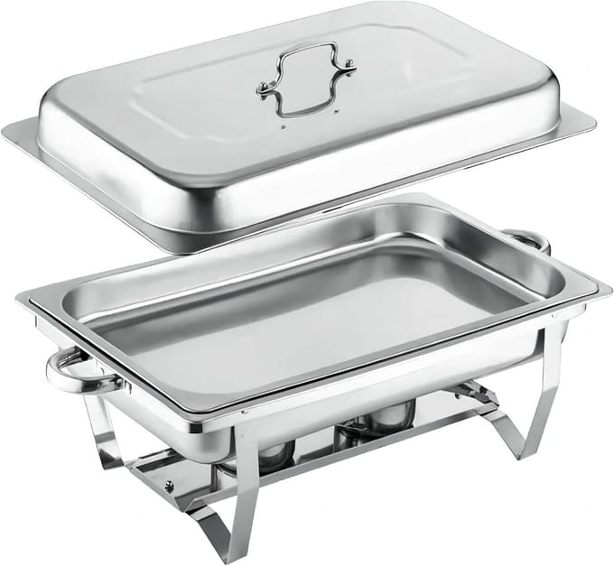 Chafing Dish Buffet Set - Warmhoudbak Buffet - Eten Warm Houden - Opvouwbaar Frame - 11 Liter - Zilver