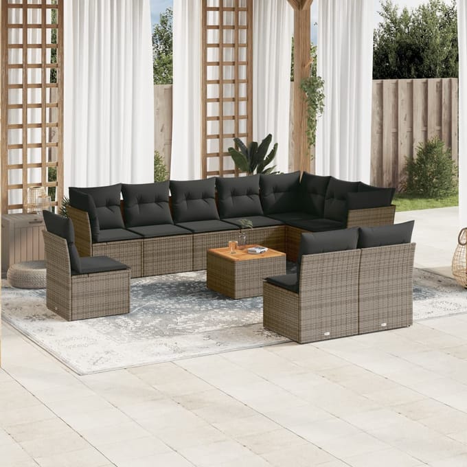vidaXL - 11-delige - Loungeset - met - kussens - poly - rattan - grijs