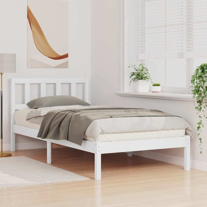 vidaXL - Bedframe - met - hoofdeinde - Wit - 90 - x - 200 - cm - Massief - grenenhout